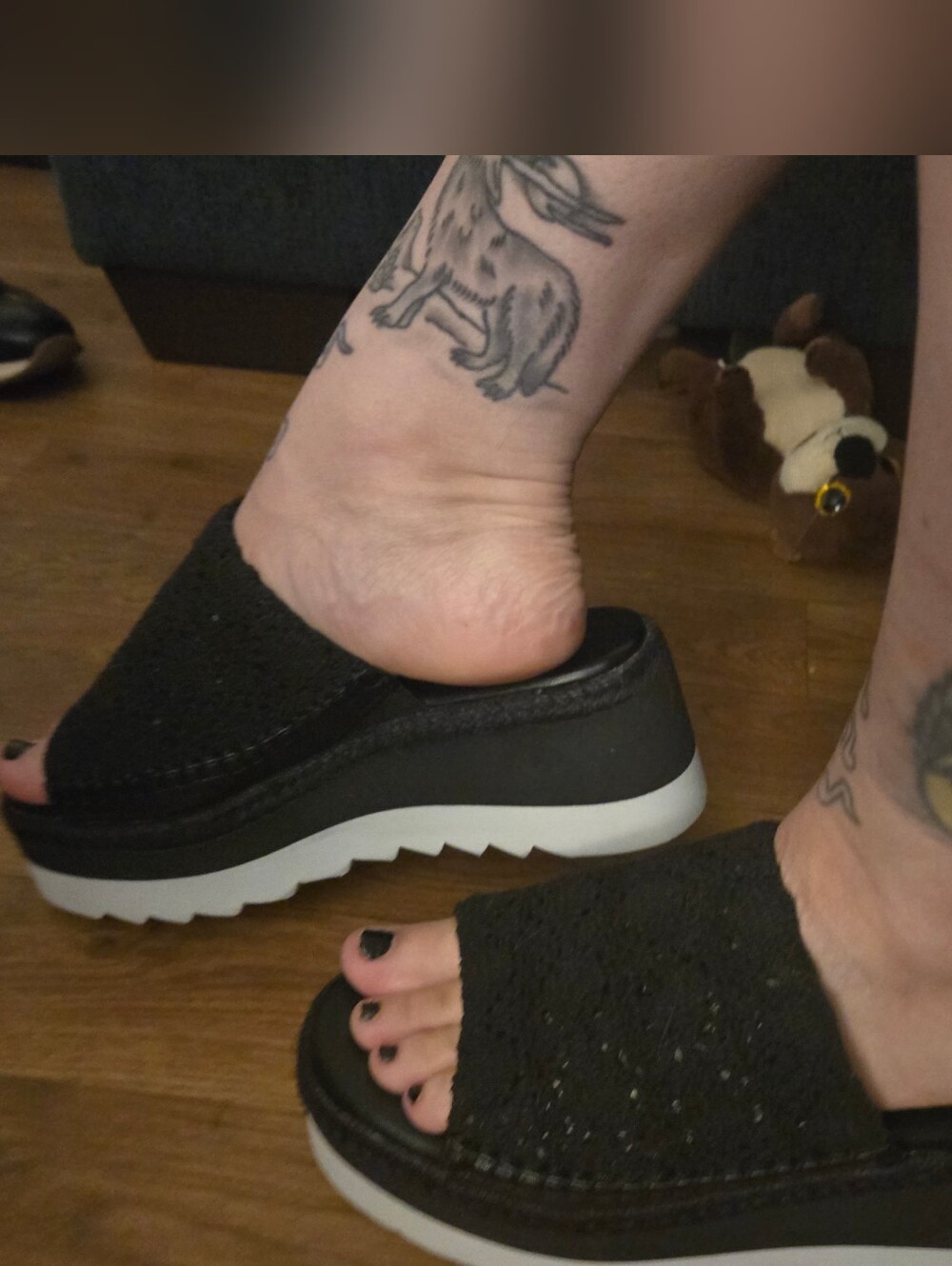 naughty monkey Ophelia Black Platform Slide Mules with White Sole